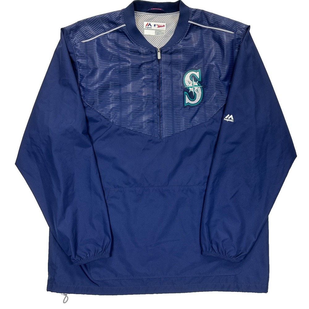 Majestic Seattle Mariners Dugout Jacket Cool Base Pullover Mens L Blue MLB